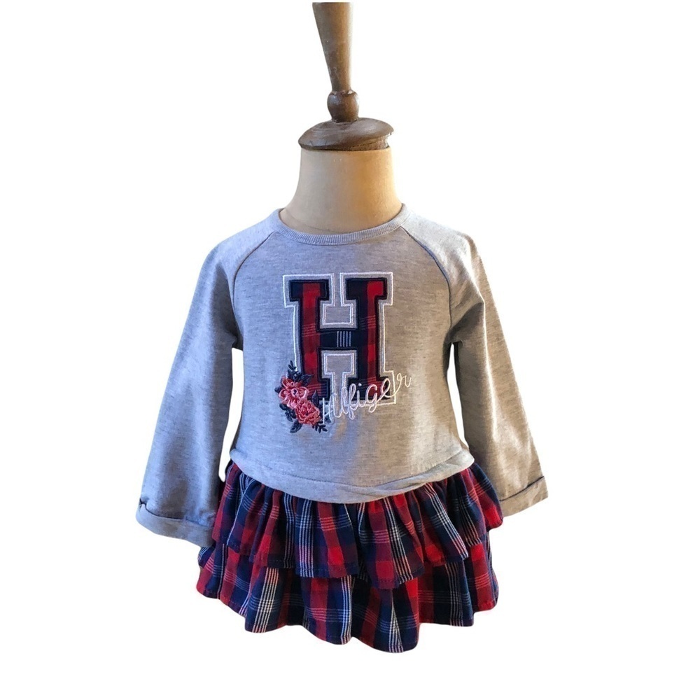HILFIGER - Baby girl gray, red and navy casual dress size 18 months